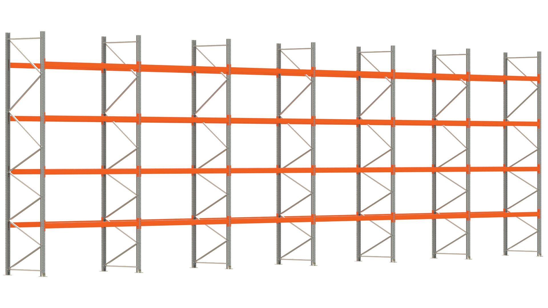 Palettenregal ARTUS - Breite 1679,5 cm - Höhe 500 cm - Tiefe 110 cm - Fachlast 2250 kg - 90 Palettenstellplätze