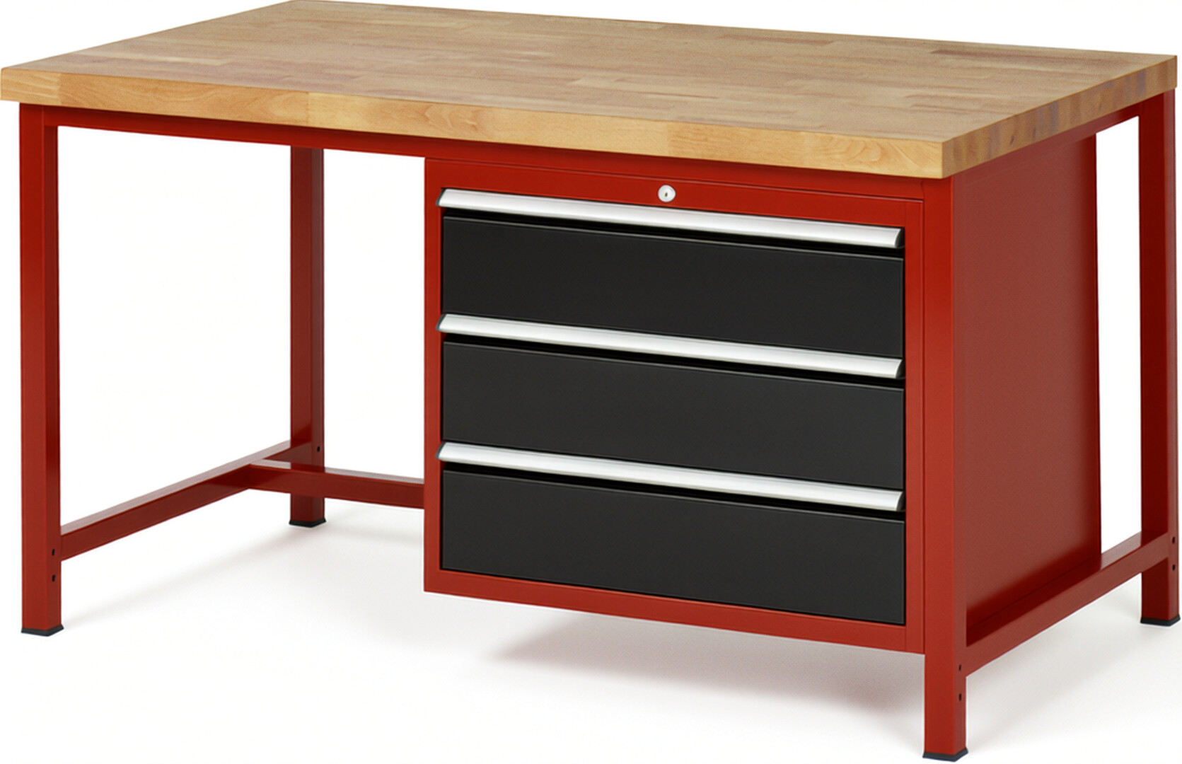 RAU Werkbank rot - schwarz - Breite 150 cm - Tiefe 90 cm - Höhe 104 cm - Buche-Massiv Arbeitsplatte 40 mm