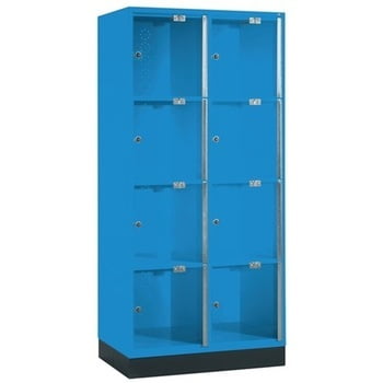 Schließfachschrank, Fächerschrank mit Türen aus Acrylglas, 8 Fächer (4 x 2), Farbe lichtblau, 1.750 x 820 x 500 mm (HxBxT), mit Zylinderschloss