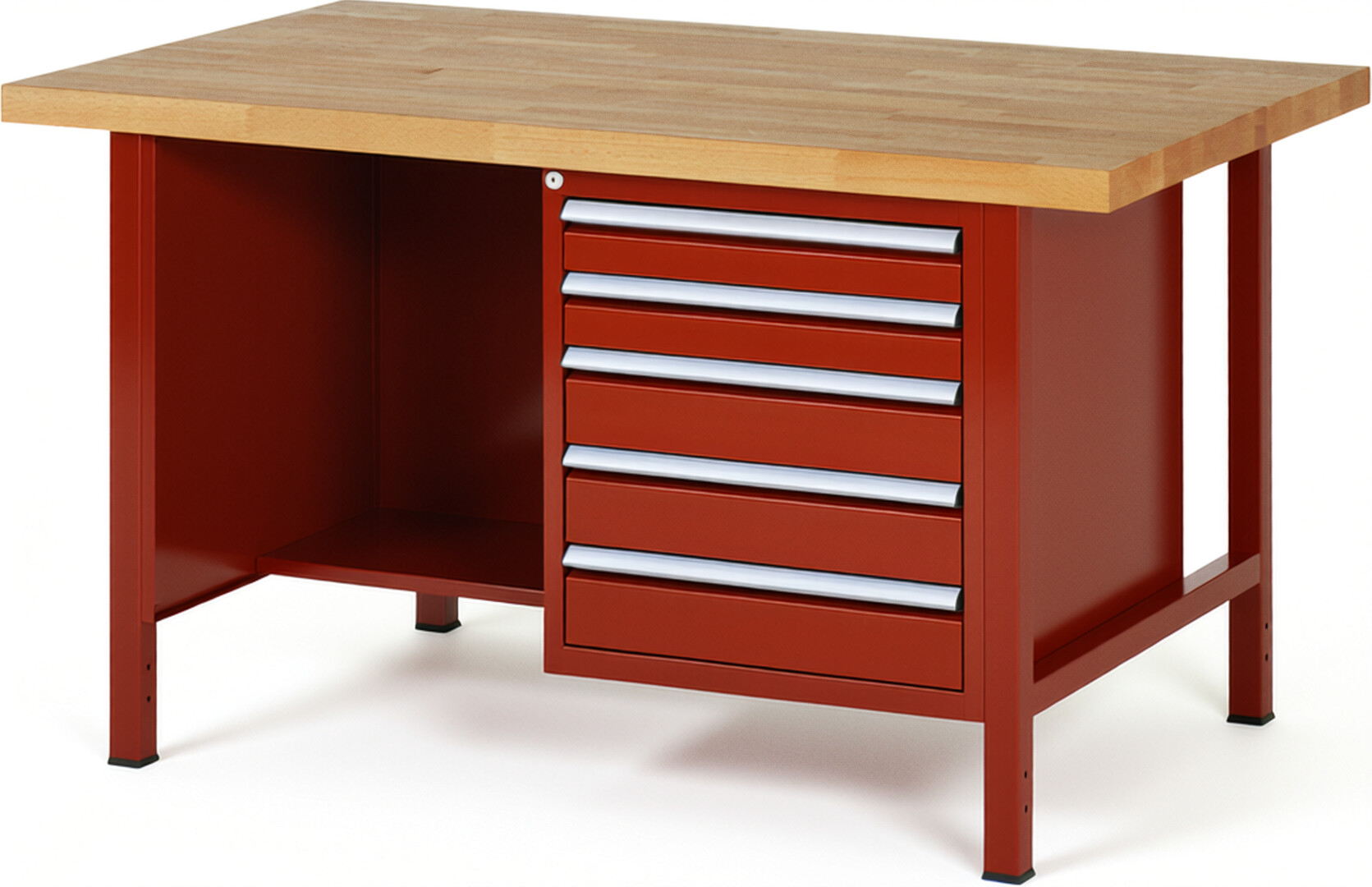 RAU Werkbank rot - Breite 150 cm - Tiefe 90 cm - Höhe 84 cm - Buche-Massiv Arbeitsplatte 40 mm