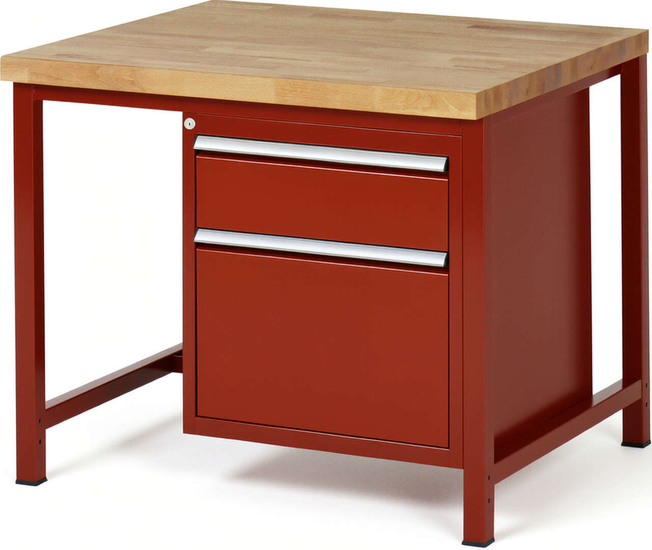 Werkbank Modell 8156 rot, BxTxH 1000x900x840 mm,  Buche-Massiv Arbeitsplatte 40 mm,  2 Schubladen mit  Auszug 90 %