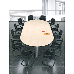 Konferenztisch, BxTxH 1600x800x720 mm, Halbkreis, 3-Fuß-Gestell, Platten-/Gestellfarbe buche/silber