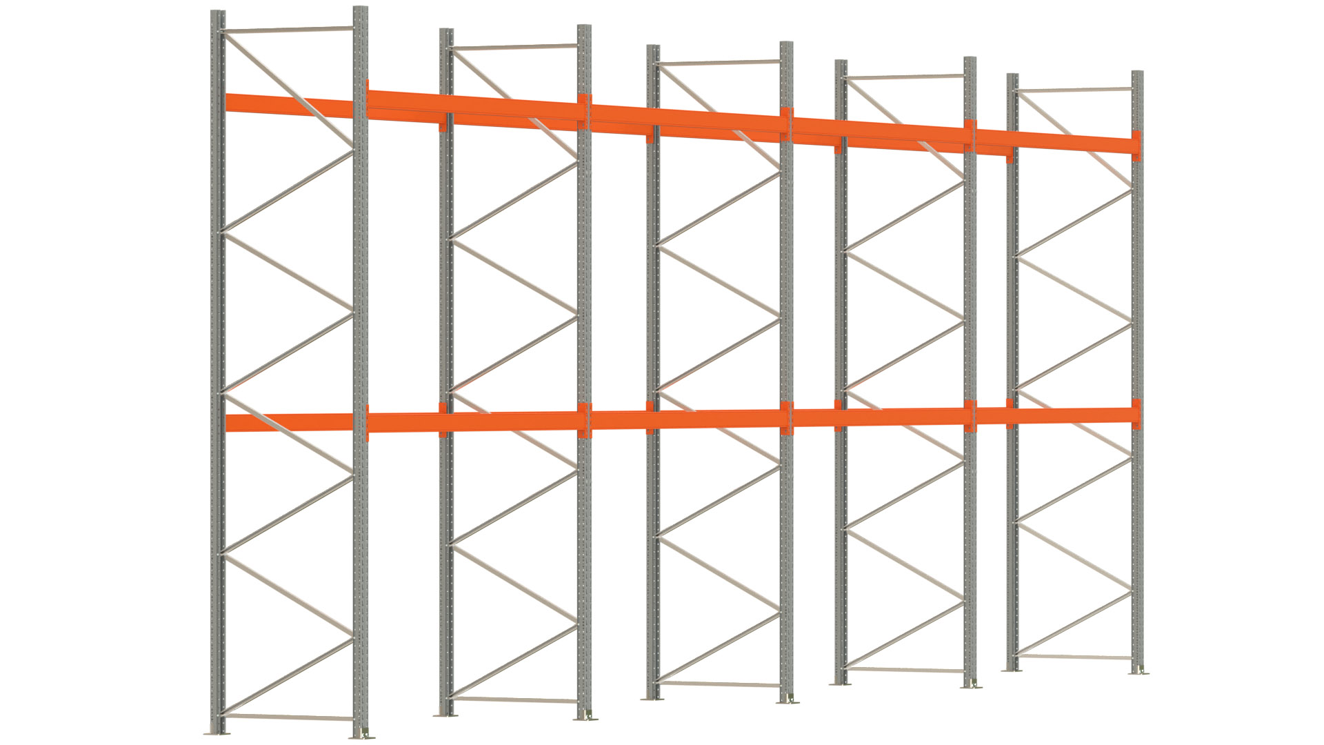 Palettenregal ARTUS - Breite 1122,5 cm - Höhe 450 cm - Tiefe 110 cm - 2 Träger-Ebenen - max. Fachlast 2100 kg - 36 Palettenstellplätze