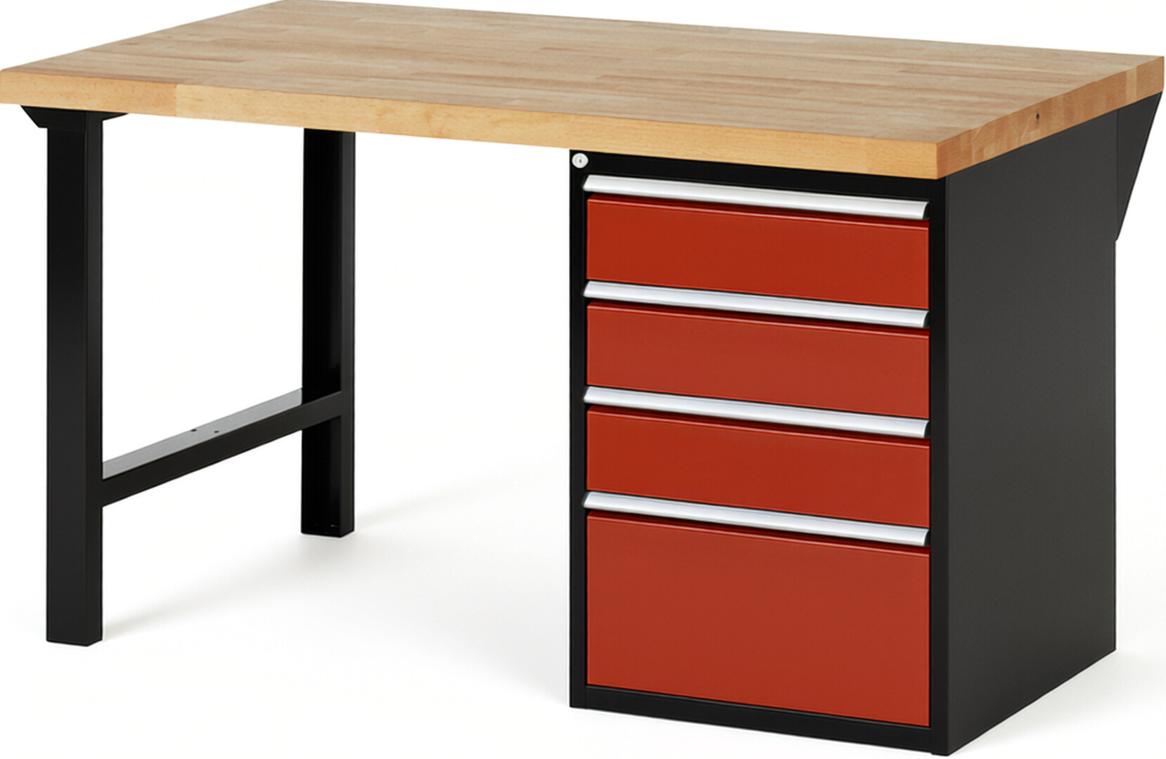 RAU Werkbank schwarz - rot - Breite 150 cm - Tiefe 90 cm - Höhe 89 cm - Buche-Massiv Arbeitsplatte 40 mm