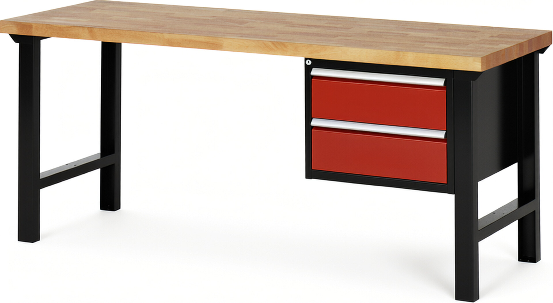 RAU Werkbank schwarz - rot - Breite 200 cm - Tiefe 70 cm - Höhe 84 cm - Buche-Massiv Arbeitsplatte 40 mm