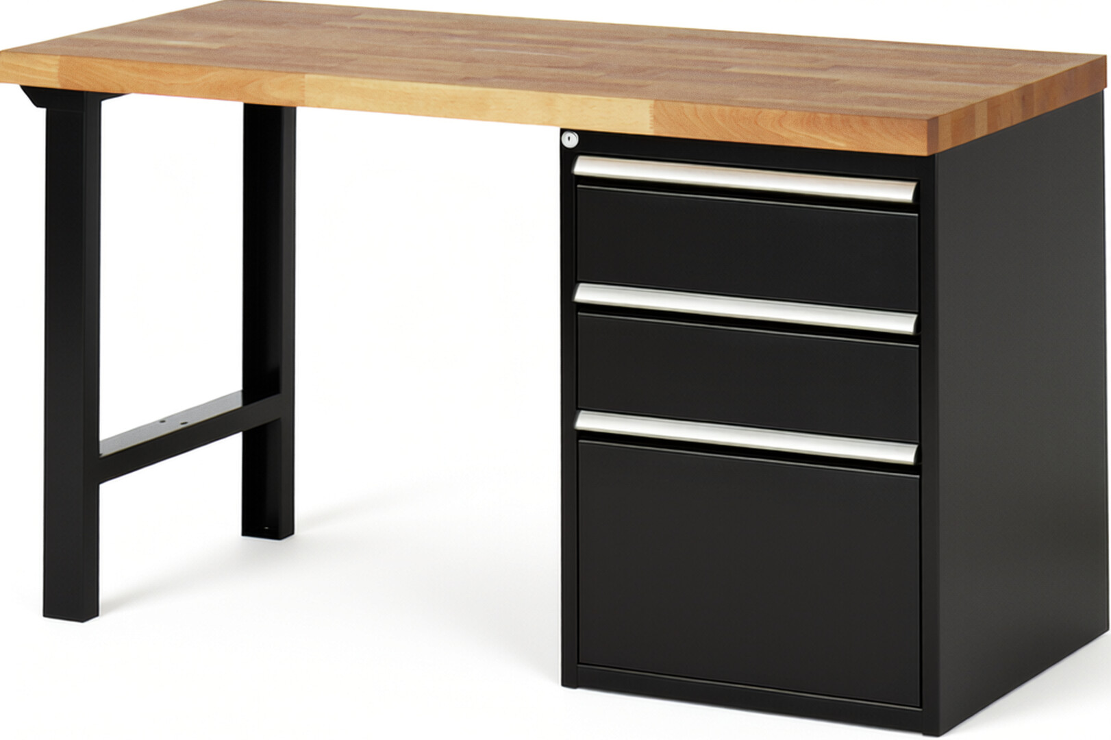 RAU Werkbank schwarz - Breite 150 cm - Tiefe 70 cm - Höhe 89 cm - Buche-Massiv Arbeitsplatte 40 mm