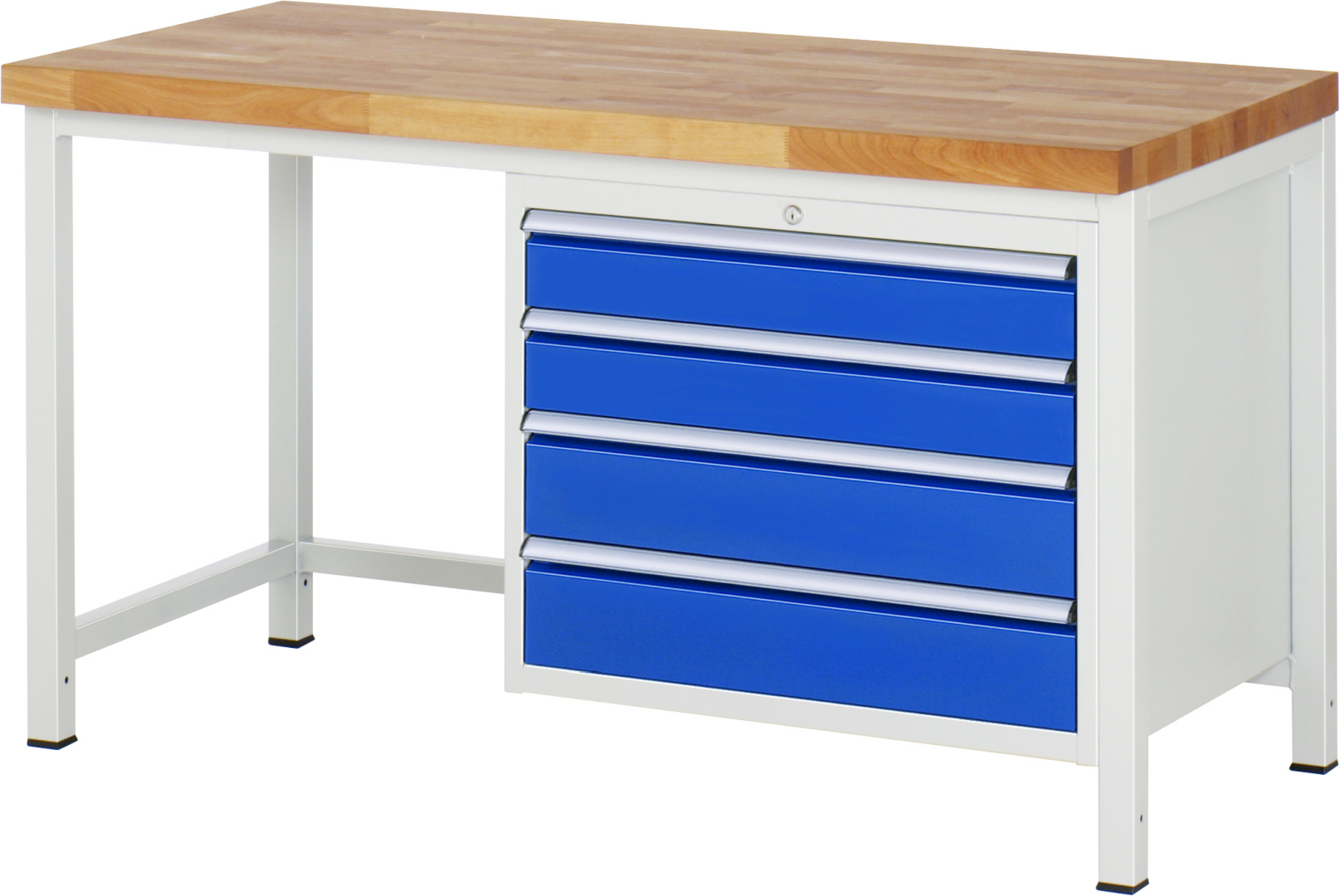 Werkbank Modell 8262 schwarz, BxTxH 1500x700x840-1040 mm,  Buche-Massiv Arbeitsplatte 40 mm,  4 Schubladen mit  Vollauszug 100 % und  SoftClosing