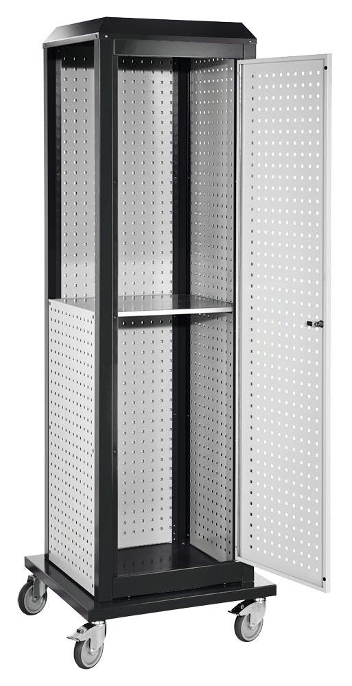 Tool-Tower, BxTxH 700x700x2015 mm, mobil, 5 Lochplatten, 1 Boden, 1 Tür, RAL 7016/7035