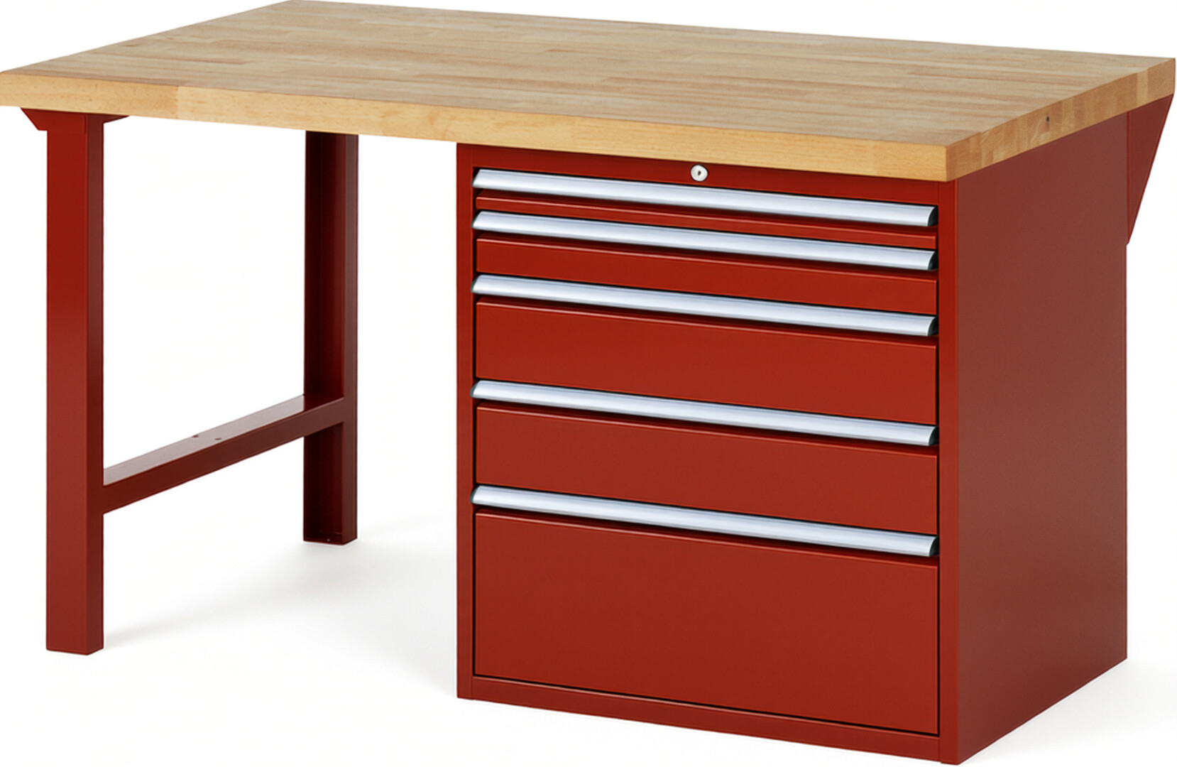 RAU Werkbank rot - Breite 150 cm - Tiefe 90 cm - Höhe 84 cm - Buche-Massiv Arbeitsplatte 40 mm