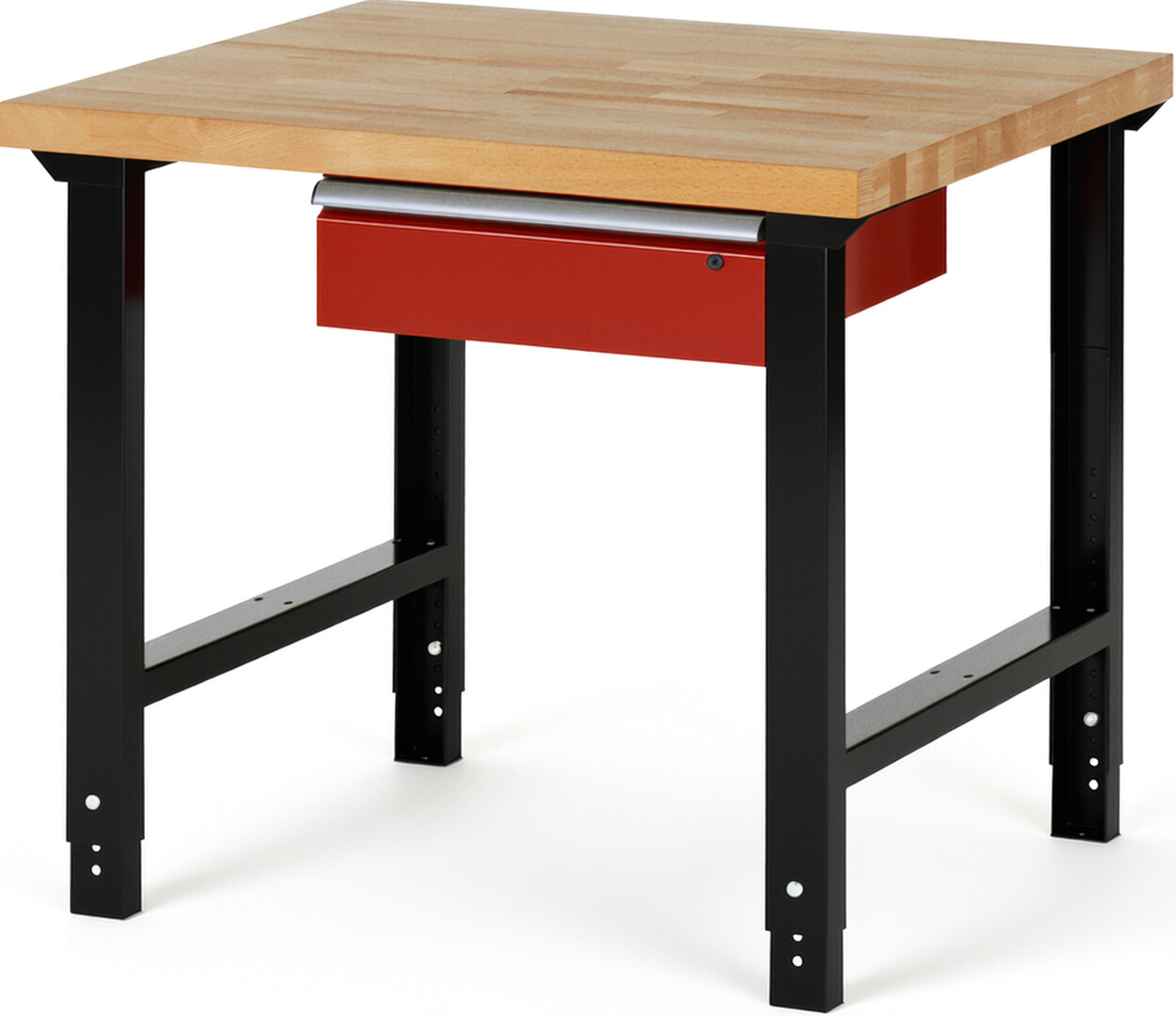 RAU Werkbank schwarz - rot - Breite 100 cm - Tiefe 90 cm - Höhe 114 cm - Buche-Massiv Arbeitsplatte 40 mm