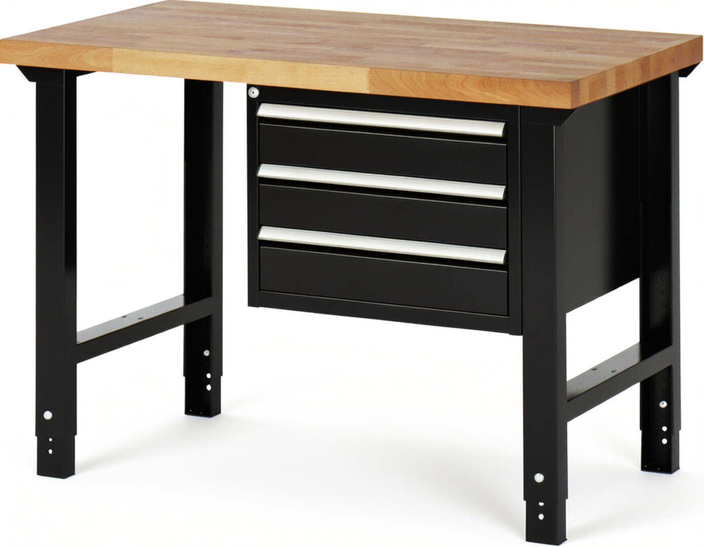 RAU Werkbank schwarz - Breite 125 cm - Tiefe 70 cm - Höhe 114 cm - Buche-Massiv Arbeitsplatte 40 mm