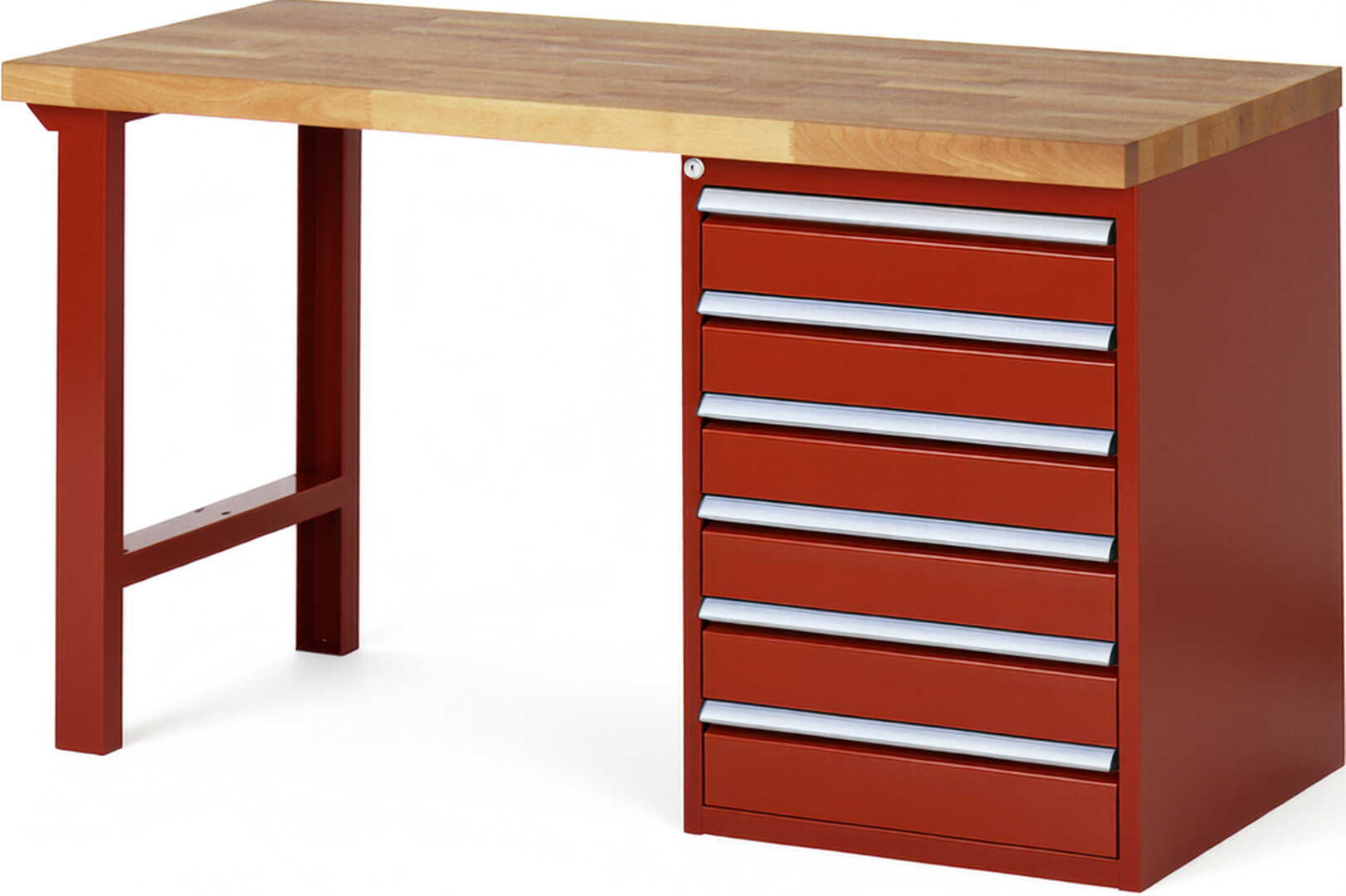 RAU Werkbank rot - Breite 150 cm - Tiefe 70 cm - Höhe 84 cm - Buche-Massiv Arbeitsplatte 40 mm