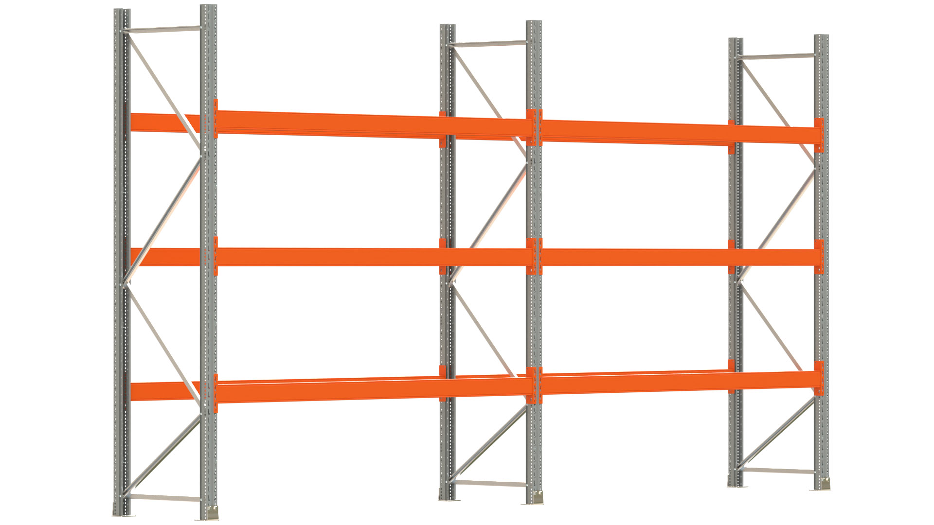 Palettenregal ARTUS - Breite 565,5 cm - Höhe 300 cm - Tiefe 80 cm - 3 Träger-Ebenen - Fachlast 2000 kg - 16 Palettenstellplätze