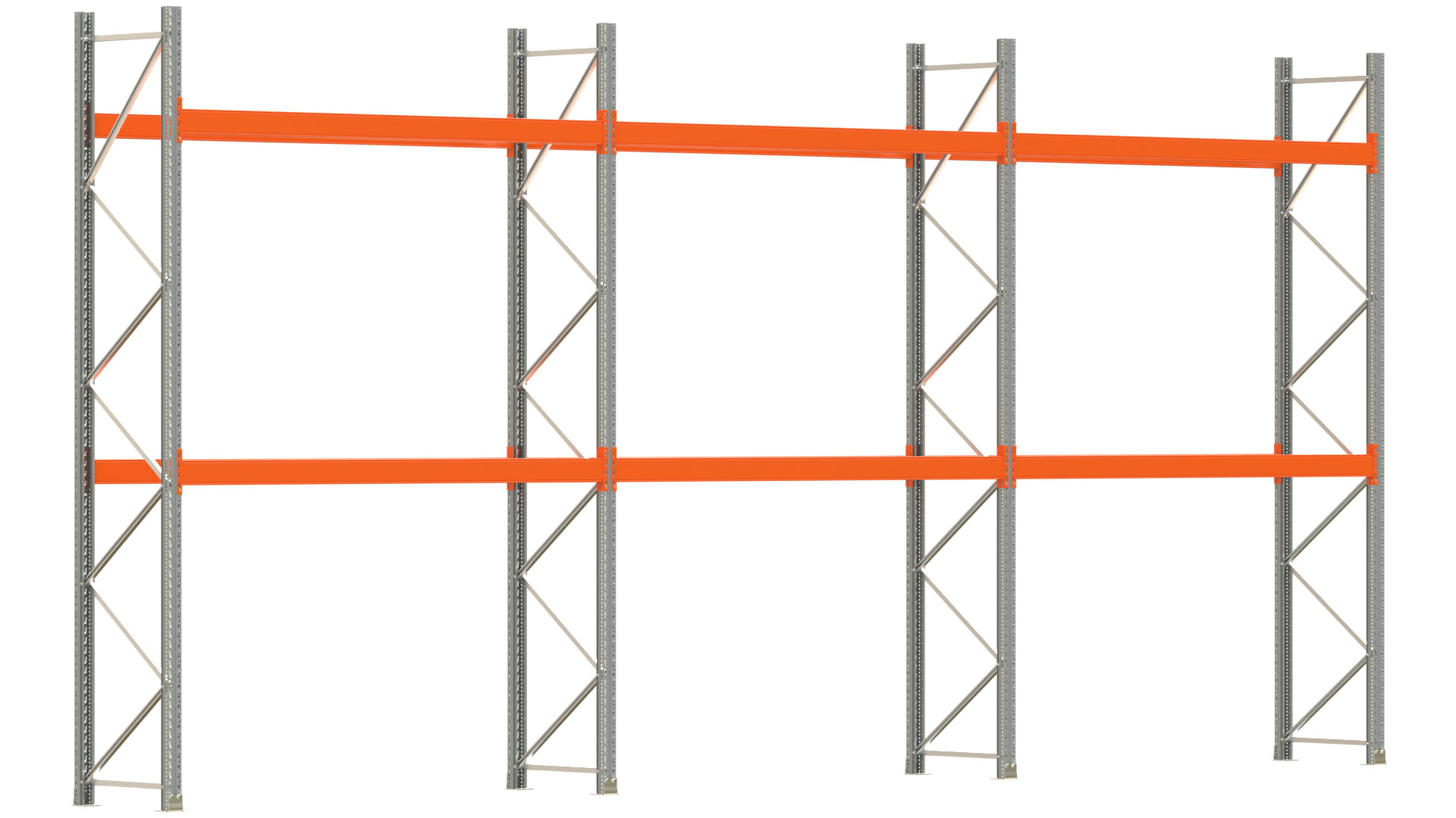 Palettenregal ARTUS - Breite 844 cm - Höhe 400 cm - Tiefe 80 cm - 2 Träger-Ebenen - max. Fachlast 3000 kg - 18 Palettenstellplätze