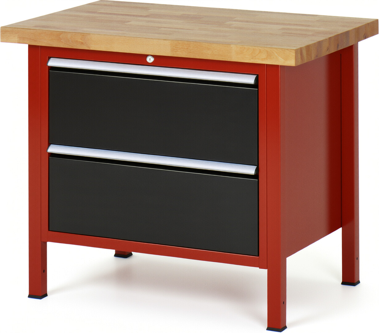 Werkbank Modell 8255 rot - schwarz, BxTxH 1000x700x840 mm,  Buche-Massiv Arbeitsplatte 40 mm,  2 Schubladen mit  Auszug 90 %