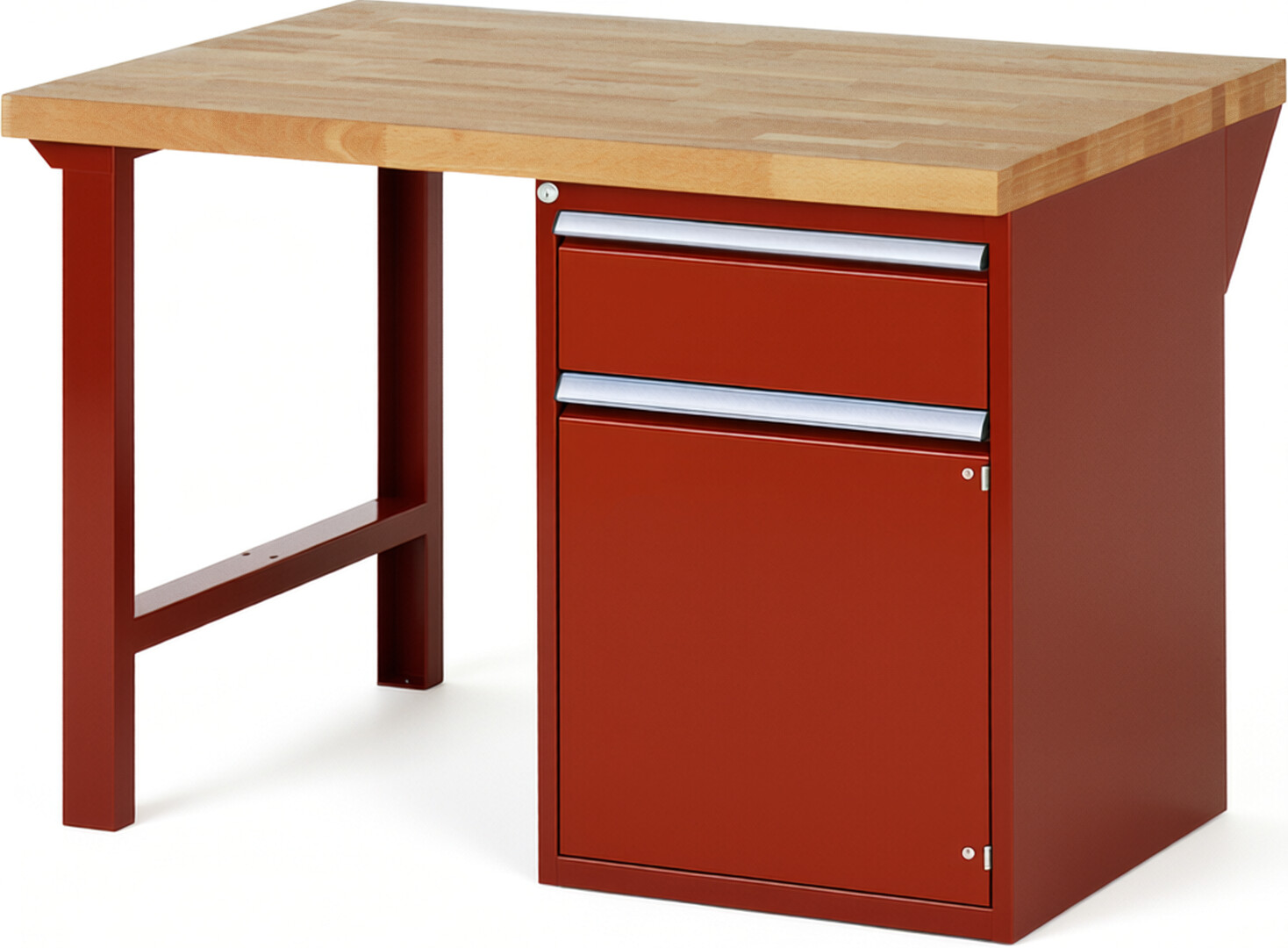 RAU Werkbank rot - Breite 125 cm - Tiefe 90 cm - Höhe 84 cm - Buche-Massiv Arbeitsplatte 40 mm