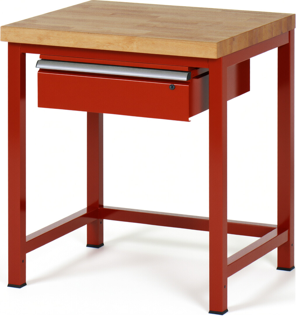 RAU Werkbank rot - Breite 75 cm - Tiefe 70 cm - Höhe 104 cm - Buche-Massiv Arbeitsplatte 40 mm