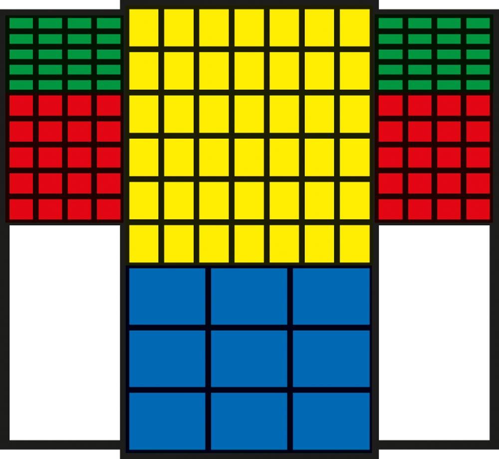 Großraumschrank, BxTxH 1100x530x1950 mm, Kästen: 40xGr. 6 grün, 40xGr. 5 rot, 42xGr. 4 gelb, 9xGr. 2 blau, RAL 7035 lichtgrau