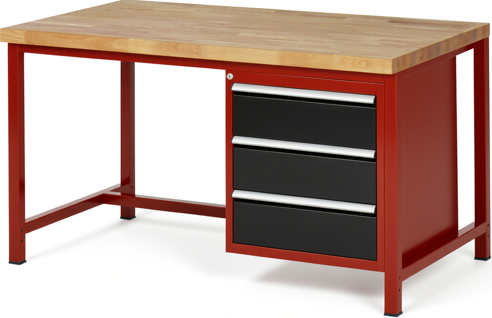 RAU Werkbank rot - schwarz - Breite 150 cm - Tiefe 90 cm - Höhe 84 cm - Buche-Massiv Arbeitsplatte 40 mm