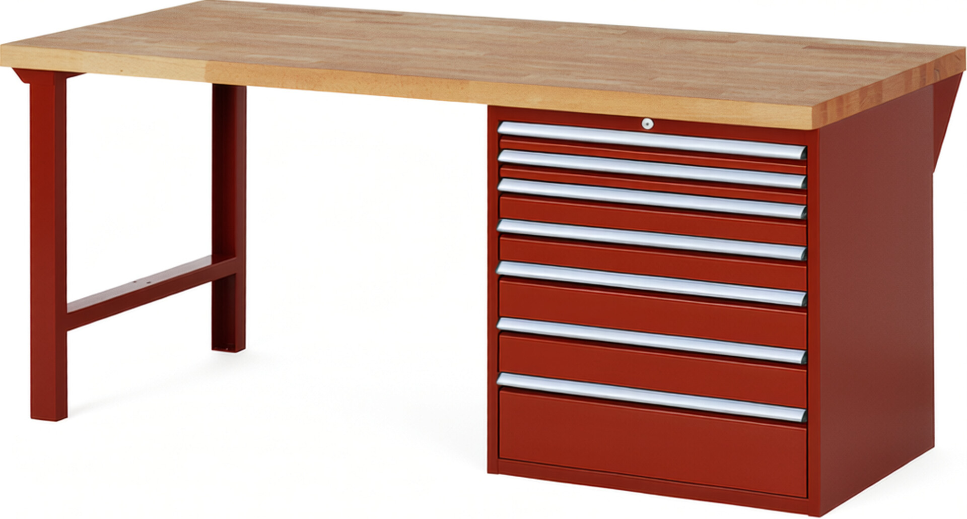 RAU Werkbank rot - Breite 200 cm - Tiefe 90 cm - Höhe 89 cm - Buche-Massiv Arbeitsplatte 40 mm