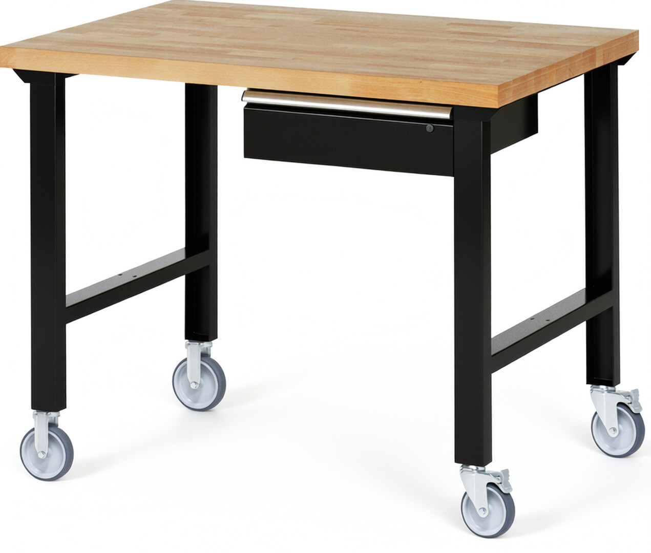 RAU Werkbank schwarz - Breite 125 cm - Tiefe 90 cm - Höhe 100 cm - Buche-Massiv Arbeitsplatte 40 mm