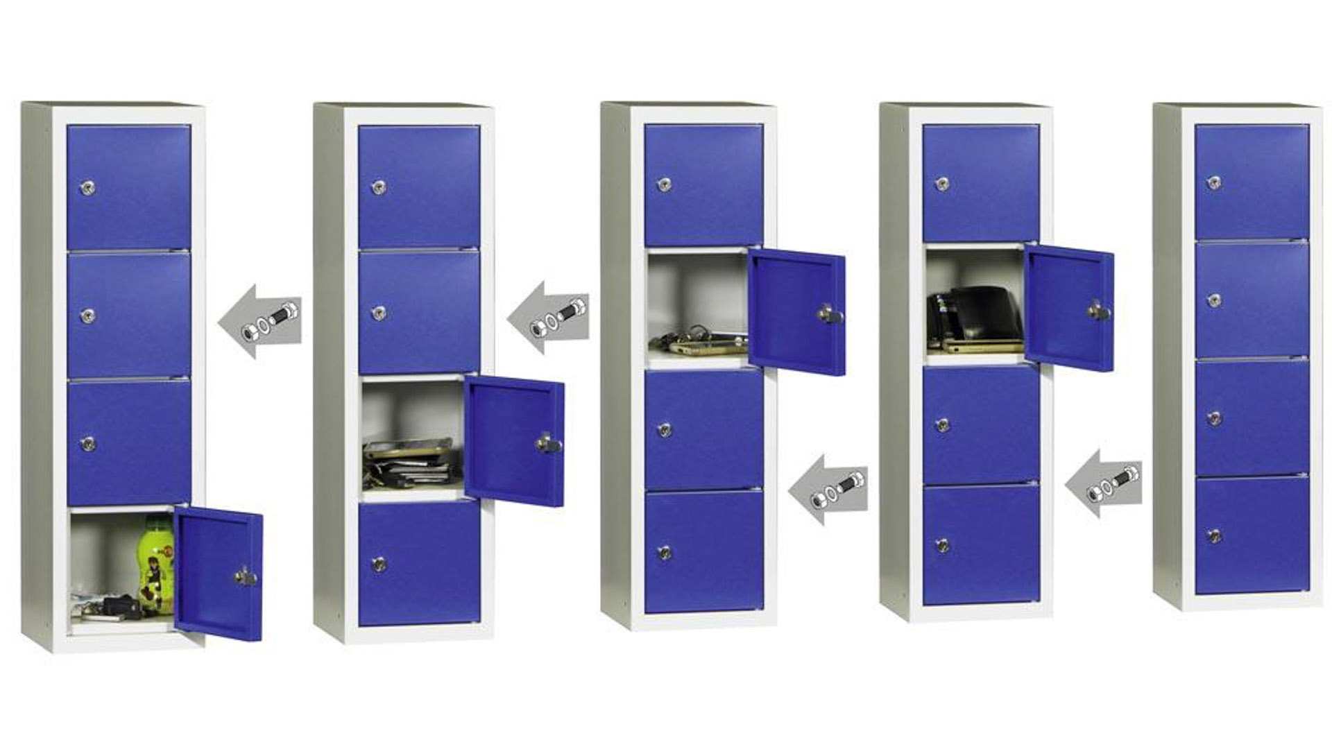 Schließfachschrank, Schließfachsäule - 598 x 225 x 200 mm (HxBxT) - 3 Fächer - lichtgrau/enzianblau