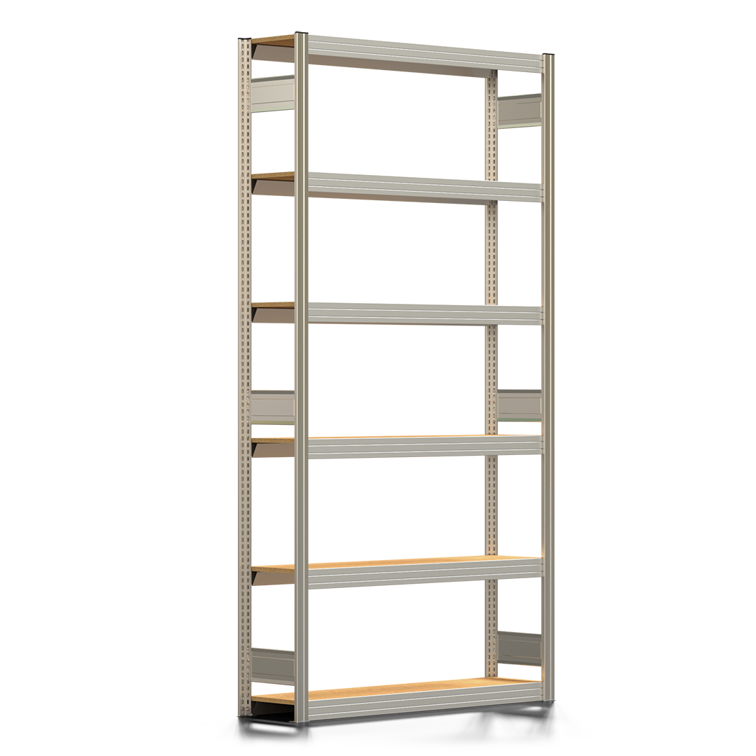 Fachbodenregal BERT - Breite: 128,5 cm - Tiefe: 30 cm - Höhe: 250 cm - 6 Böden - Grundregal