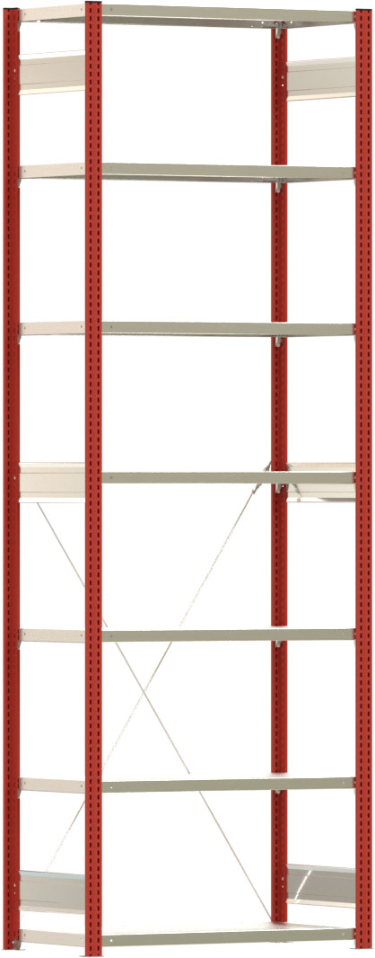 Fachbodenregal BERT - Breite: 100,5 cm - Tiefe: 50 cm - Höhe: 300 cm - 7 Böden - Grundregal