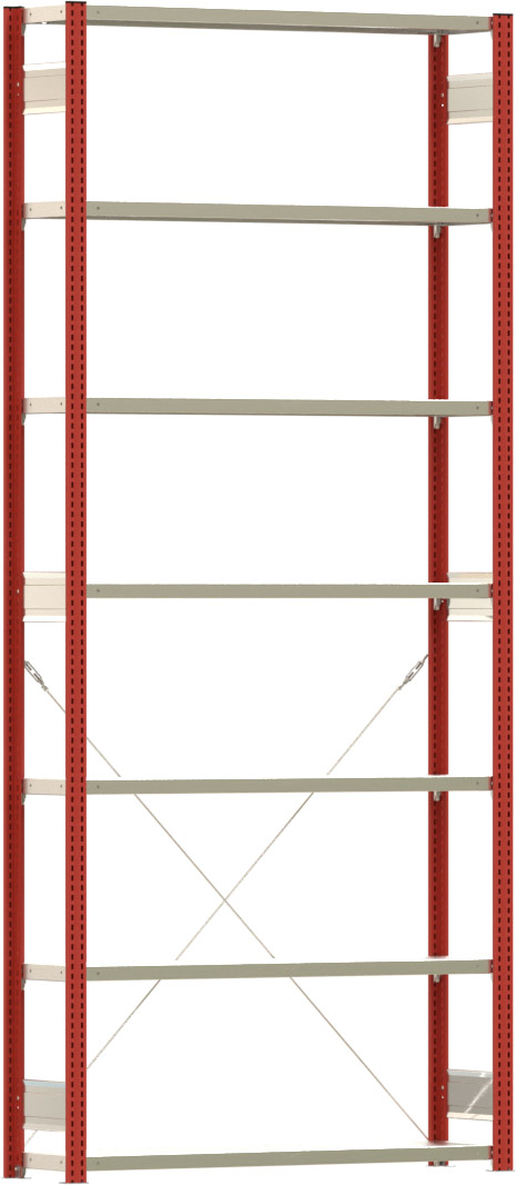 Fachbodenregal BERT - Breite: 128,5 cm - Tiefe: 30 cm - Höhe: 300 cm - 7 Böden - Grundregal