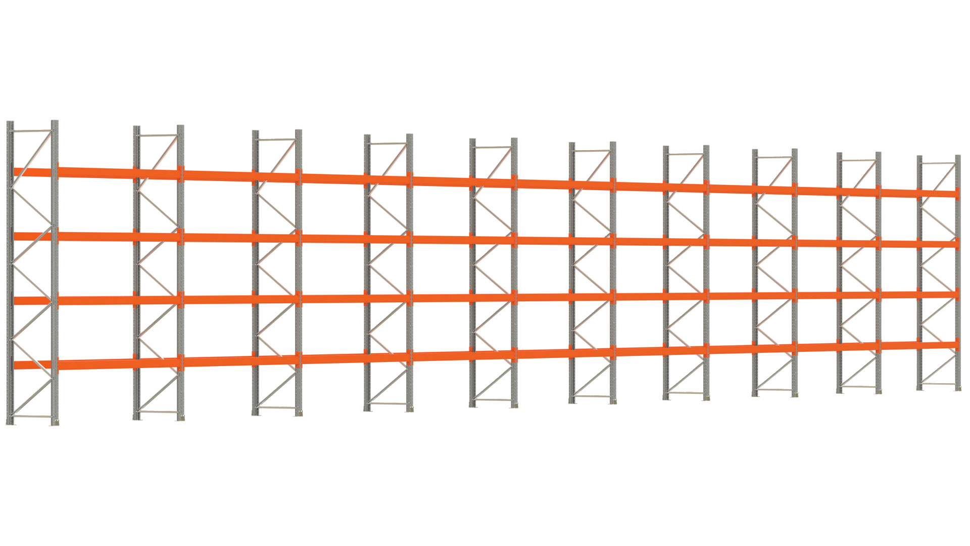 Palettenregal ARTUS - Breite 2515 cm - Höhe 400 cm - Tiefe 80 cm - 4 Träger-Ebenen - max. Fachlast 2100 kg - 90 Palettenstellplätze
