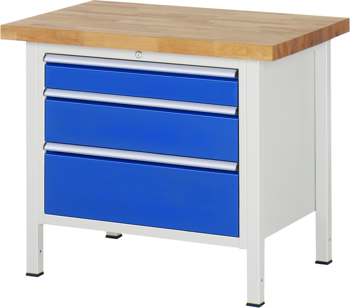 Werkbank Modell 8259 rot, BxTxH 1000x700x840 mm,  Buche-Massiv Arbeitsplatte 40 mm,  3 Schubladen mit  Vollauszug 100 % und  SoftClosing