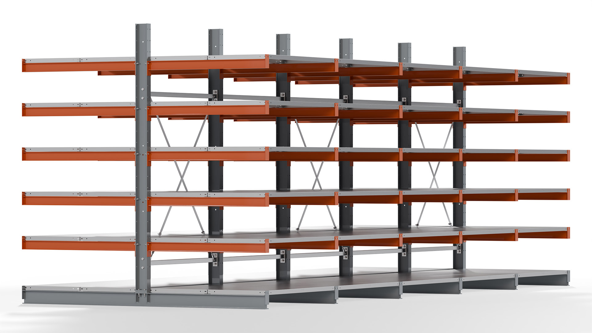 Kragarmregal KARL basic - lackiert - Breite: 640 cm - Höhe: 250 cm - Tiefe: 120 cm - Traglast je Kragarm: 370 kg - beidseitig