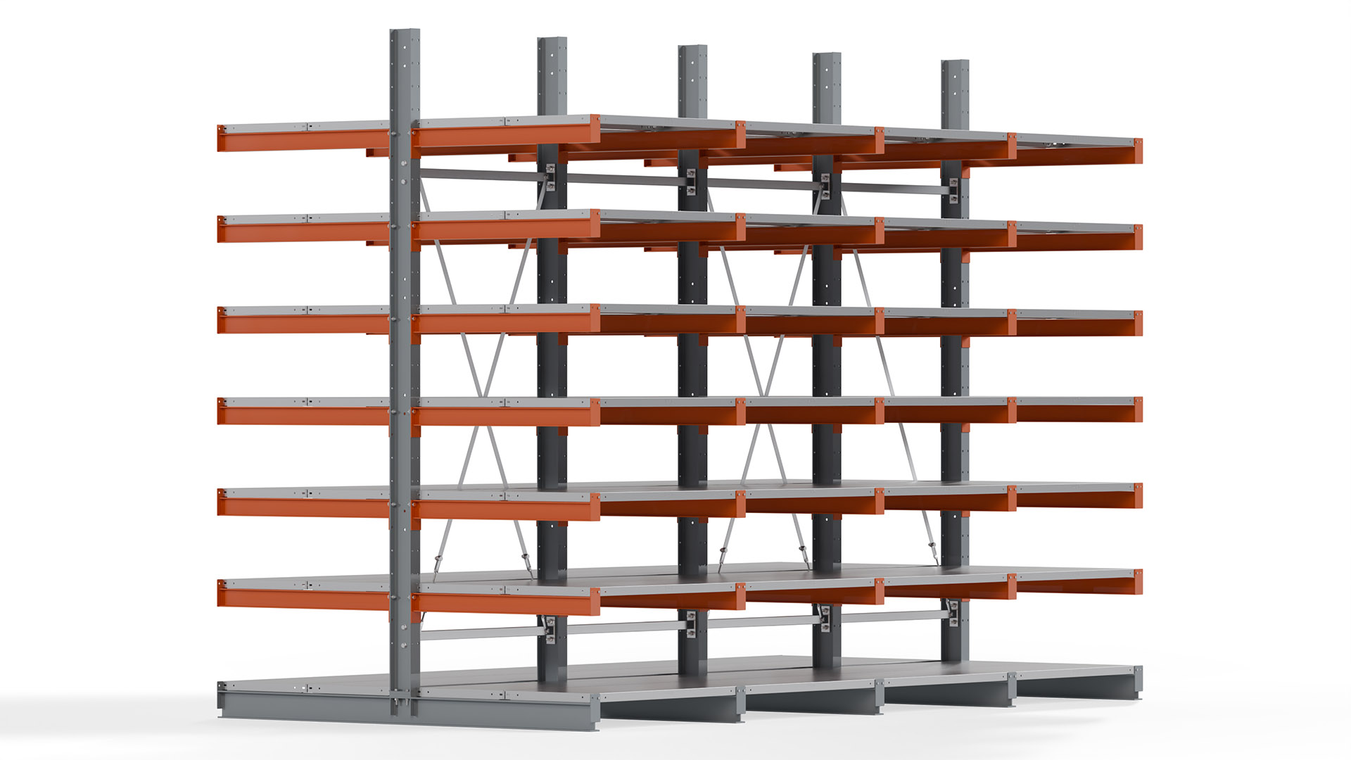 Kragarmregal KARL basic - lackiert - Breite: 400 cm - Höhe: 300 cm - Tiefe: 100 cm - Traglast je Kragarm: 450 kg - beidseitig
