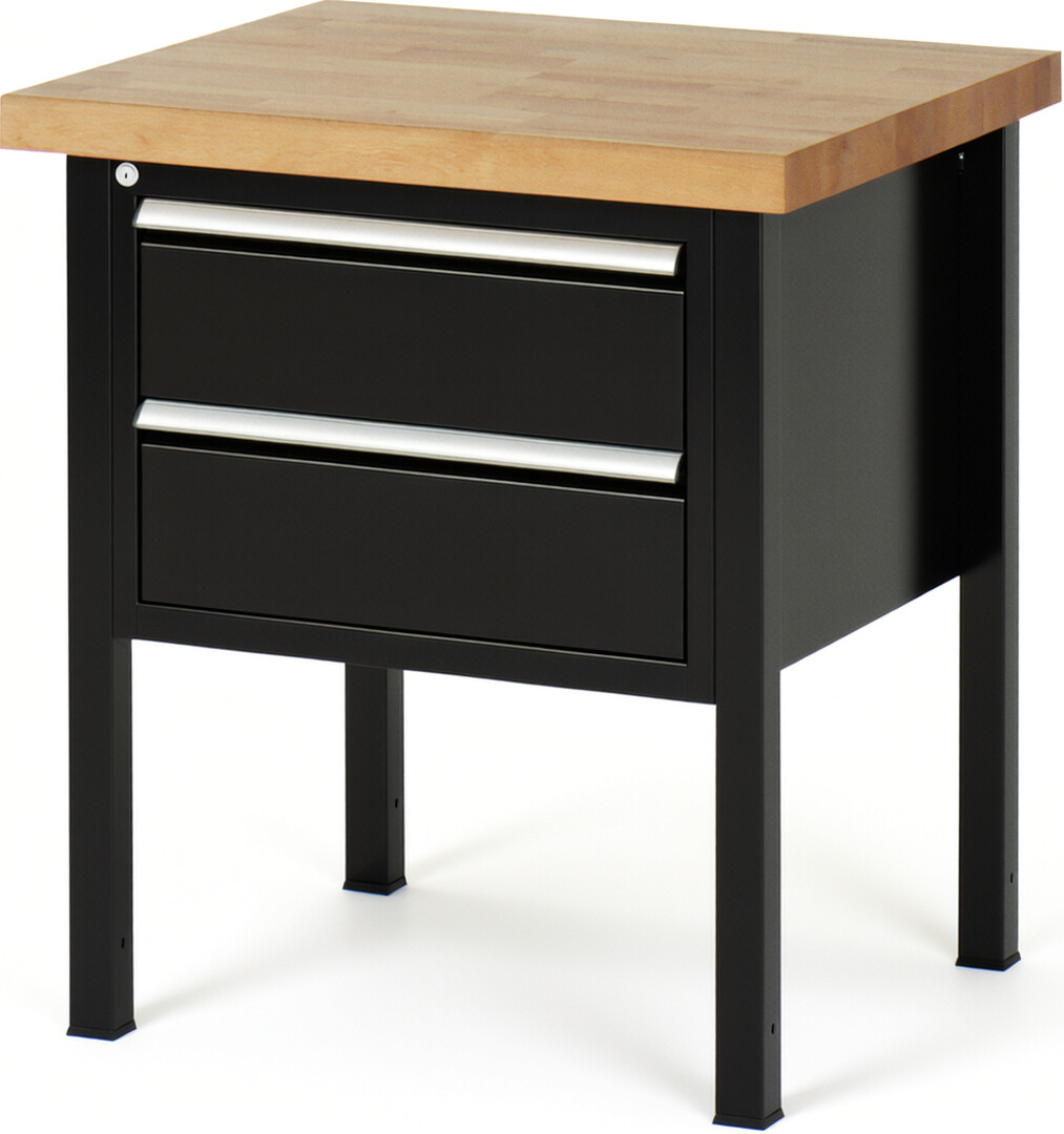 RAU Werkbank schwarz - Breite 75 cm - Tiefe 70 cm - Höhe 84 cm - Buche-Massiv Arbeitsplatte 40 mm