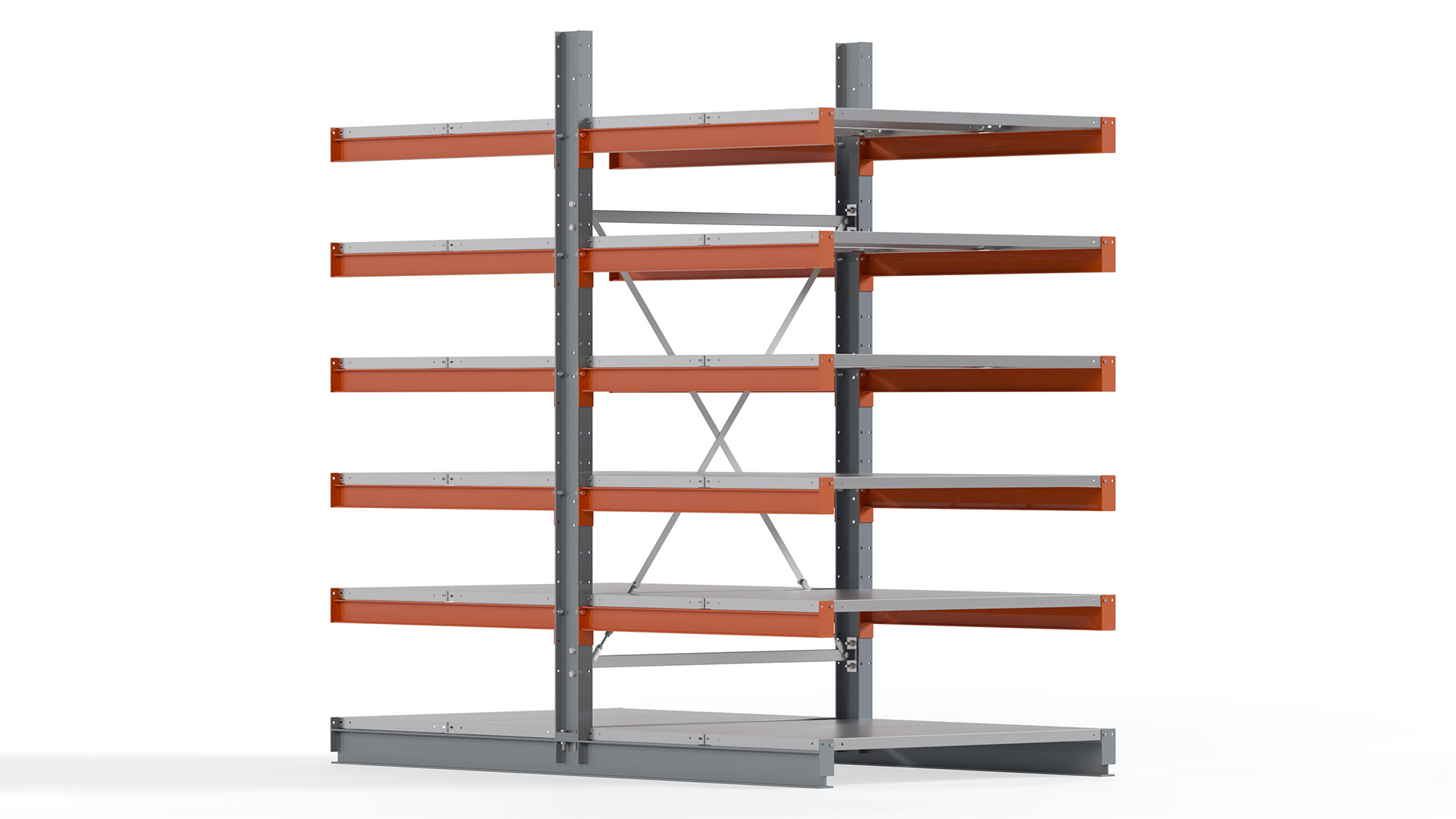 Kragarmregal KARL basic - lackiert - Breite: 128 cm - Höhe: 250 cm - Tiefe: 120 cm - Traglast je Kragarm: 370 kg - beidseitig