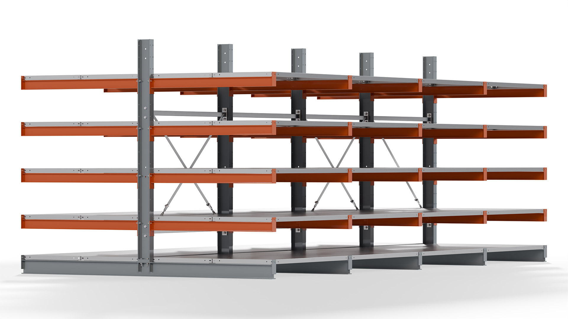 Kragarmregal KARL basic - lackiert - Breite: 512 cm - Höhe: 200 cm - Tiefe: 120 cm - Traglast je Kragarm: 370 kg - beidseitig