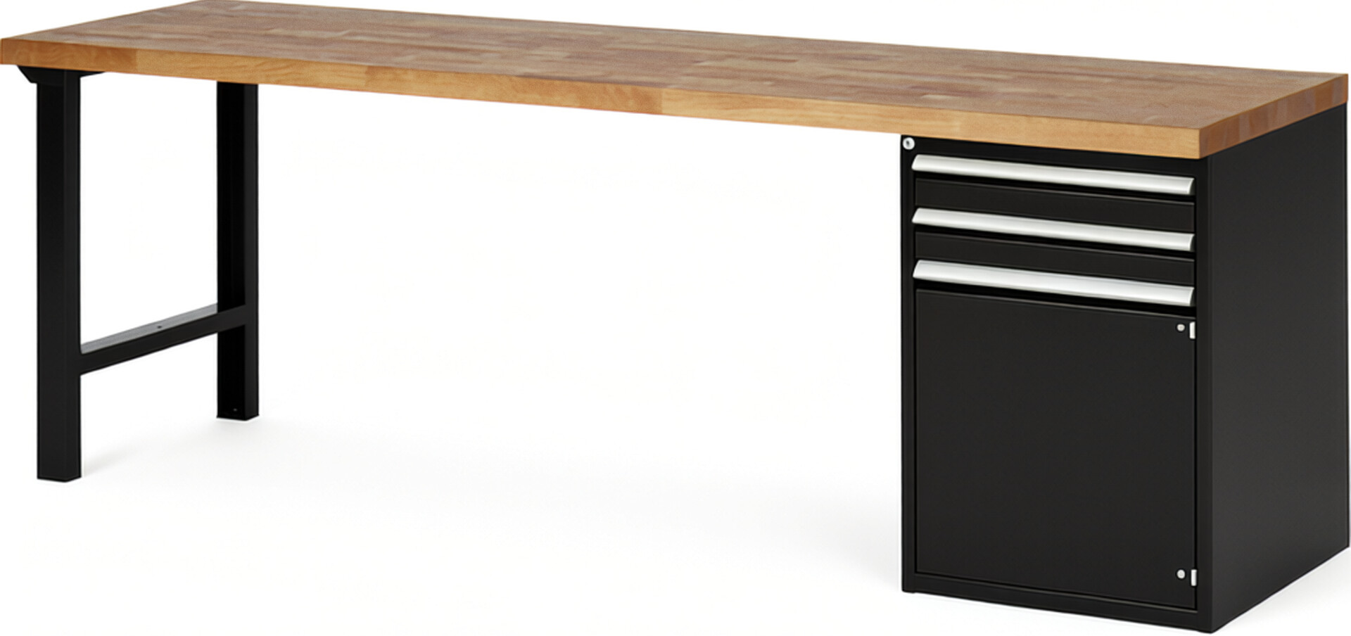 RAU Werkbank schwarz - Breite 250 cm - Tiefe 70 cm - Höhe 84 cm - Buche-Massiv Arbeitsplatte 40 mm