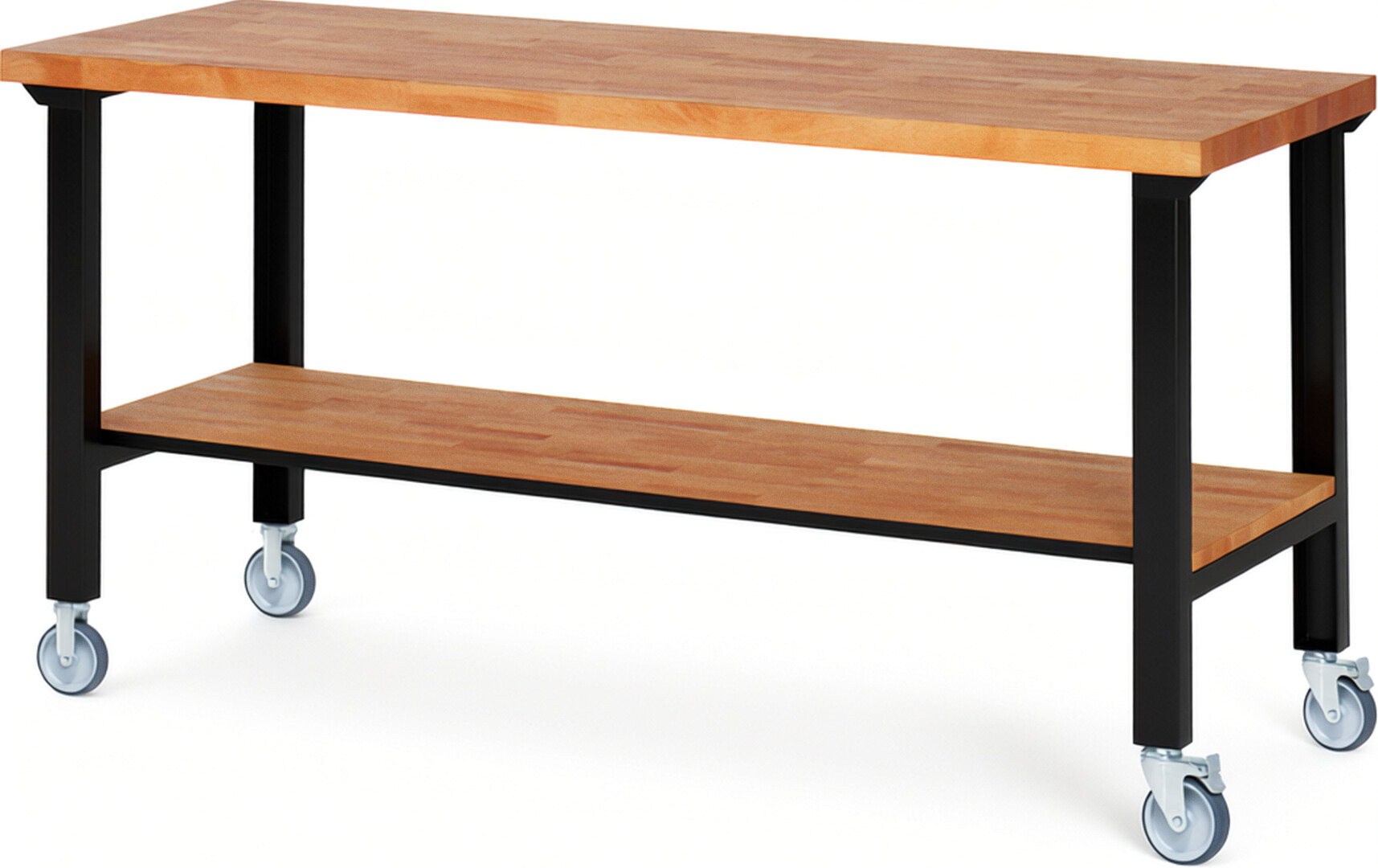 Fahrbare Werkbank Modell 7000 schwarz, BxTxH 2000x700x1000 mm,  Buche-Massiv Arbeitsplatte 40 mm