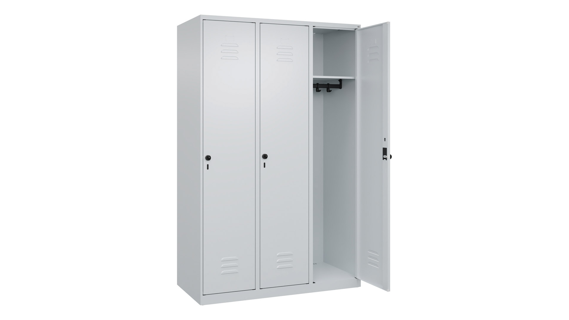 Spind - Garderobenschrank, Breite 120 cm, Höhe 185 cm, Tiefe 50 cm, 3 Abteile