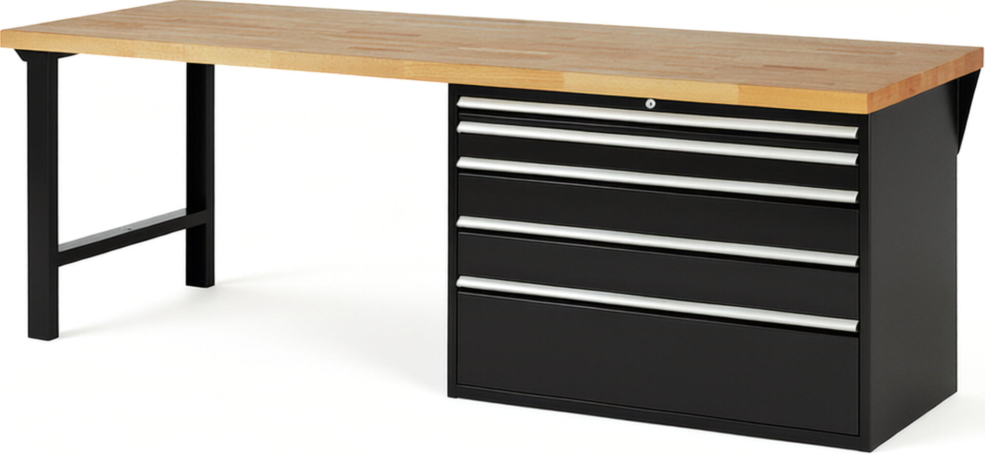 RAU Werkbank schwarz - Breite 250 cm - Tiefe 90 cm - Höhe 84 cm - Buche-Massiv Arbeitsplatte 40 mm