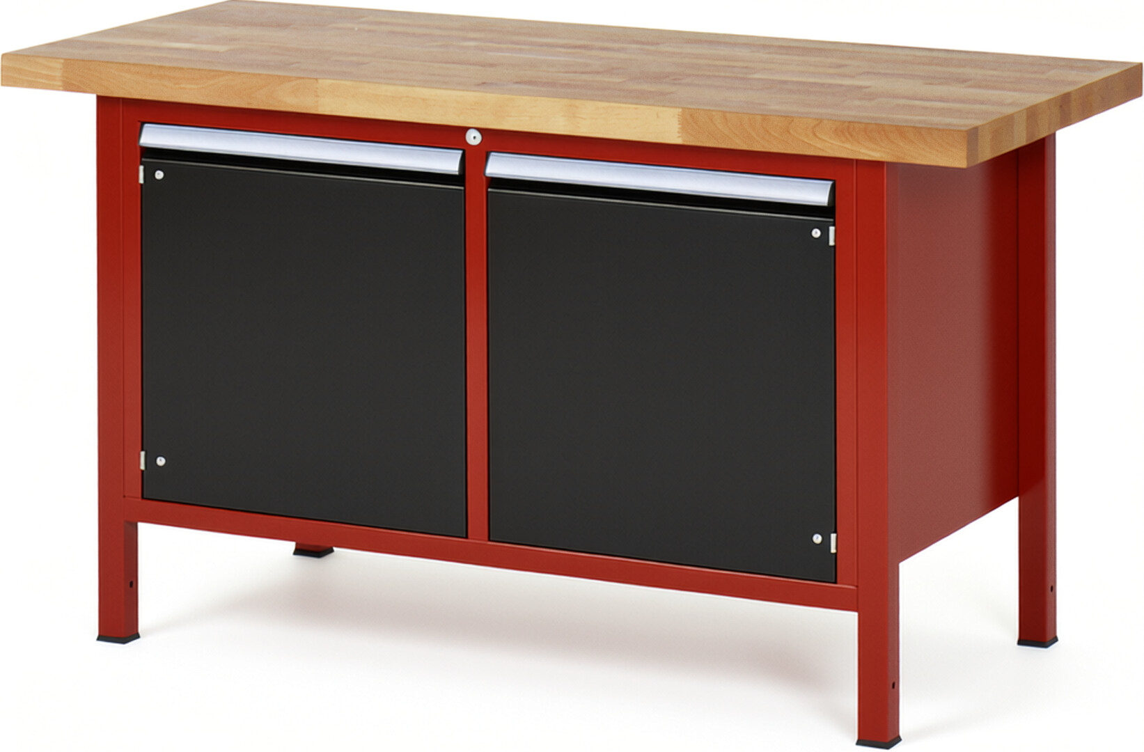 Werkbank Modell 8465 rot - schwarz, BxTxH 1500x700x840-1040 mm,  Buche-Massiv Arbeitsplatte 40 mm