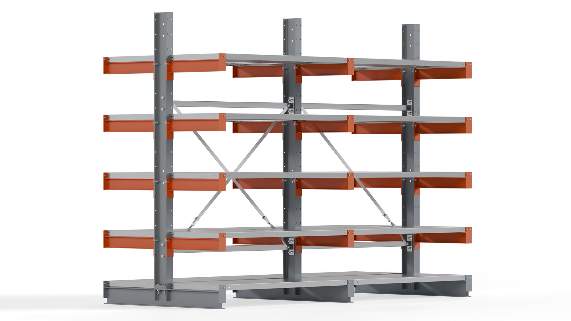 Kragarmregal KARL basic - lackiert - Breite: 256 cm - Höhe: 200 cm - Tiefe: 50 cm - Traglast je Kragarm: 870 kg - beidseitig