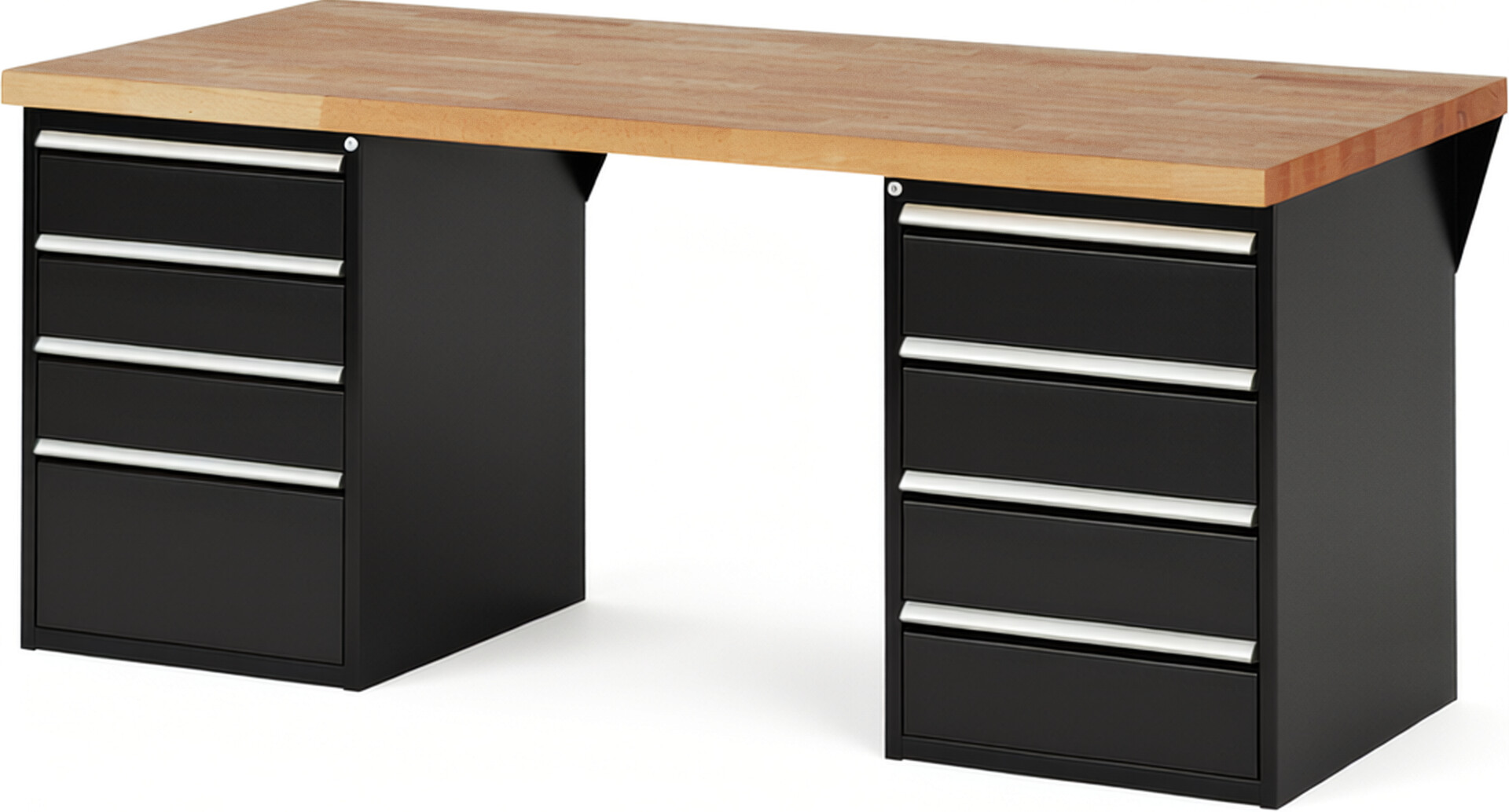 RAU Werkbank schwarz - Breite 200 cm - Tiefe 90 cm - Höhe 84 cm - Buche-Massiv Arbeitsplatte 40 mm