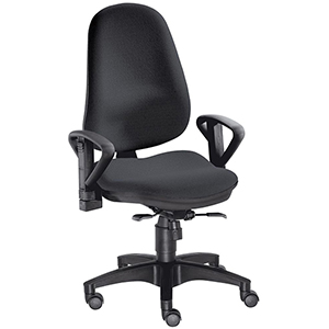 Bürostuhl, Schreibtischstuhl, Drehstuhl, Gr.L, Sitz-BxTxH 460x440x430-530 mm, Lehnenh. 560-610 mm, Punkt-Synchronm., Lendenwirbelstütze, Bandscheibensitz, Bezug schwarz