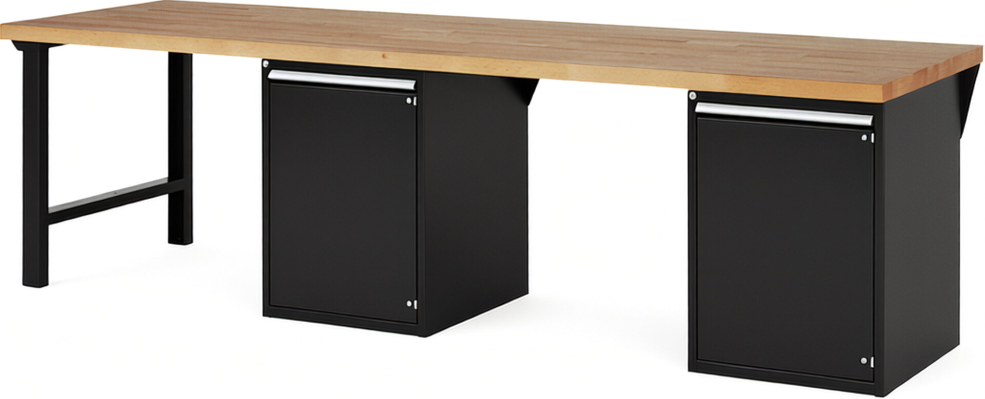 Werkbank Modell 7501 schwarz, BxTxH 3000x900x840 mm,  Buche-Massiv Arbeitsplatte 40 mm