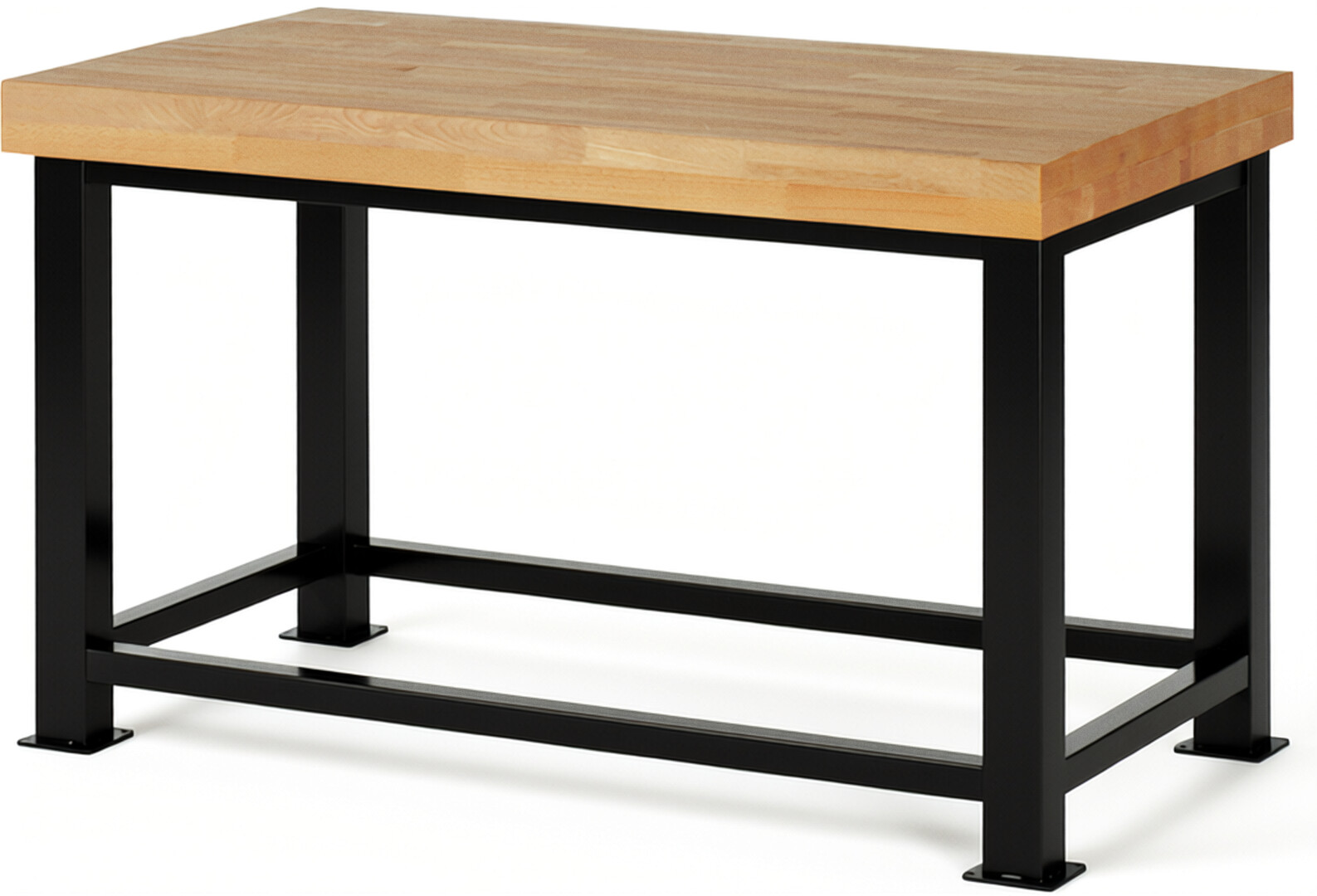 Schwerlastwerkbank schwarz, Breite 150 cm, Tiefe 90 cm, Höhe 108 cm,  Platte: Buche-Massiv-Arbeitsplatte