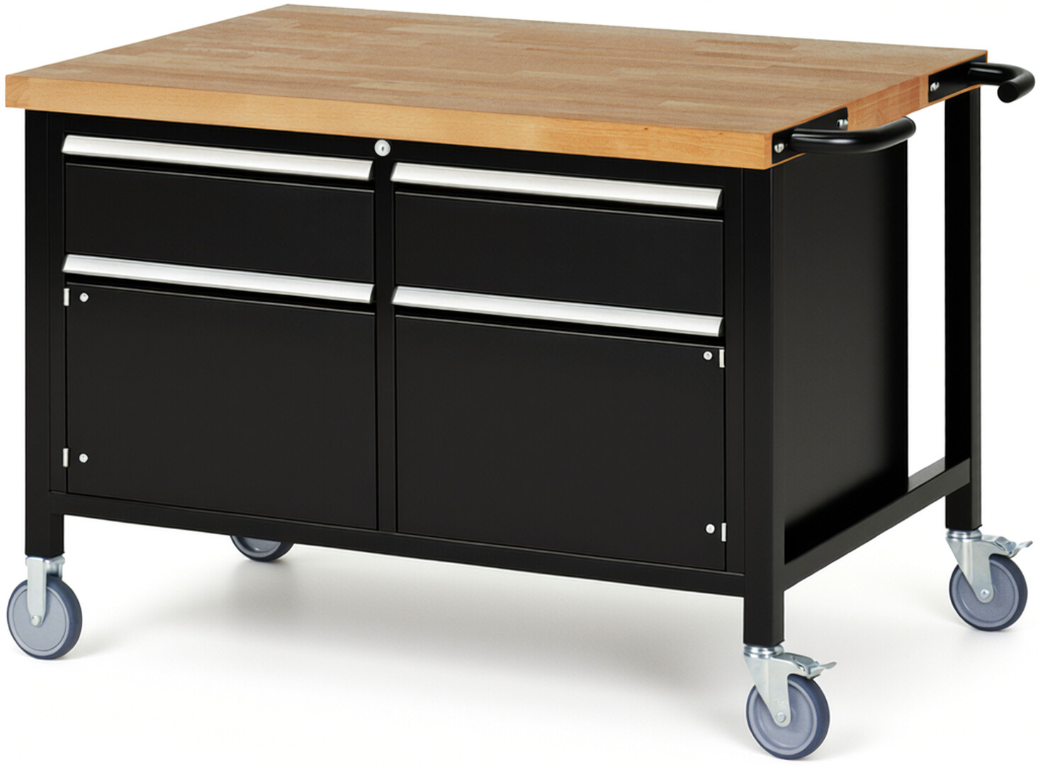 RAU Werkbank schwarz - Breite 125 cm - Tiefe 90 cm - Höhe 88 cm - Buche-Massiv Arbeitsplatte 40 mm