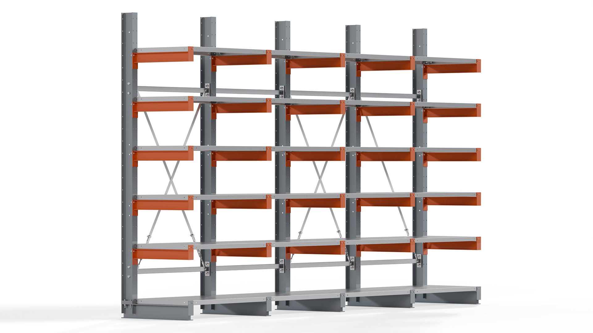 Kragarmregal KARL basic - lackiert - Breite: 400 cm - Höhe: 250 cm - Tiefe: 60 cm - Traglast je Kragarm: 730 kg - einseitig