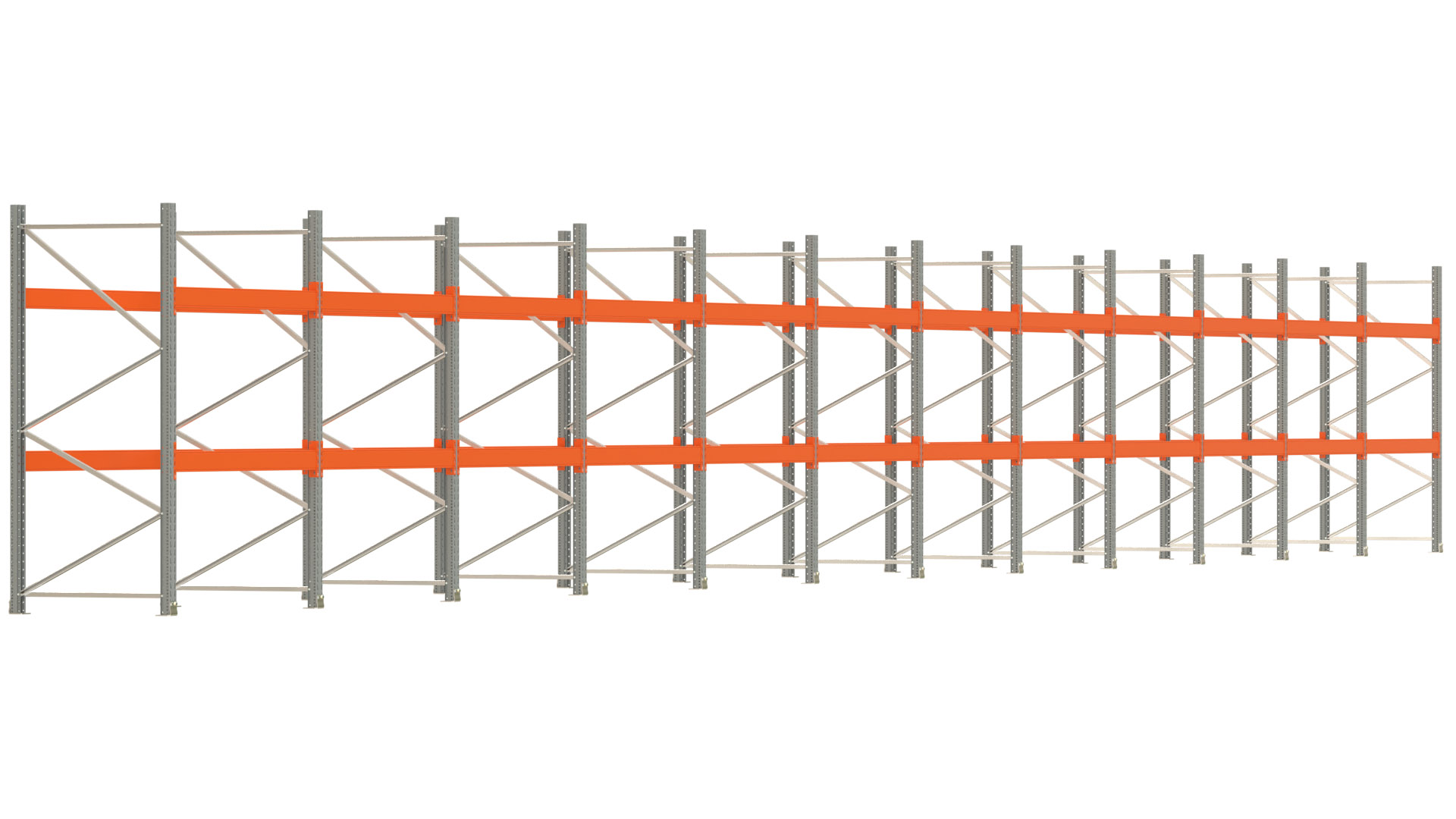 Palettenregal ARTUS - Breite 2390,5 cm - Höhe 250 cm - Tiefe 110 cm - Fachlast 3000 kg - 72 Palettenstellplätze
