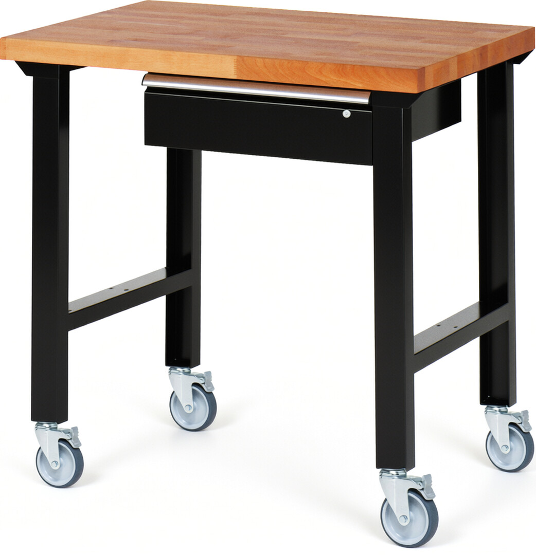 RAU Werkbank schwarz - Breite 100 cm - Tiefe 70 cm - Höhe 100 cm - Buche-Massiv Arbeitsplatte 40 mm